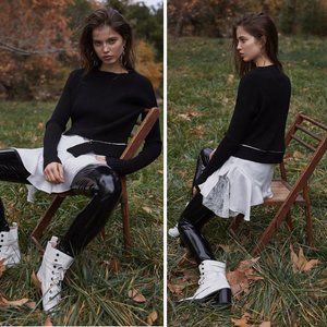 For Love And Lemons Knitz Annie Zipper Pullover Sweater Black Ribbed Knit